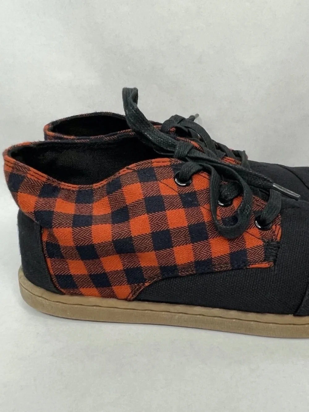 Toms Unisex Girls Boys Youth 340814 Black Orange Plaid Ankel Boot Shoes Sz. 4 Y